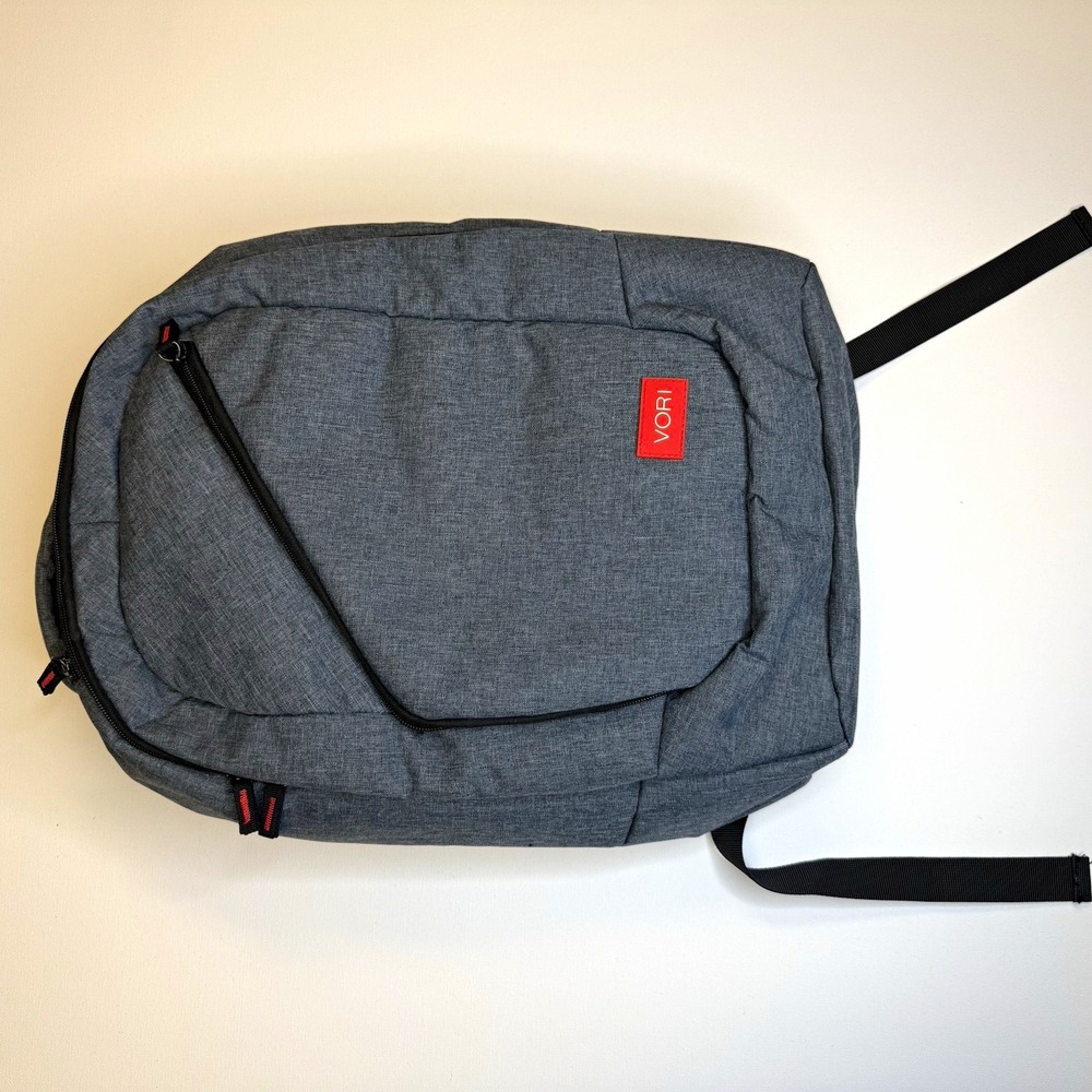 VORI Gray Backpack 20L Fits 15" Laptop Zip 4 Pockets Padded Back Straps